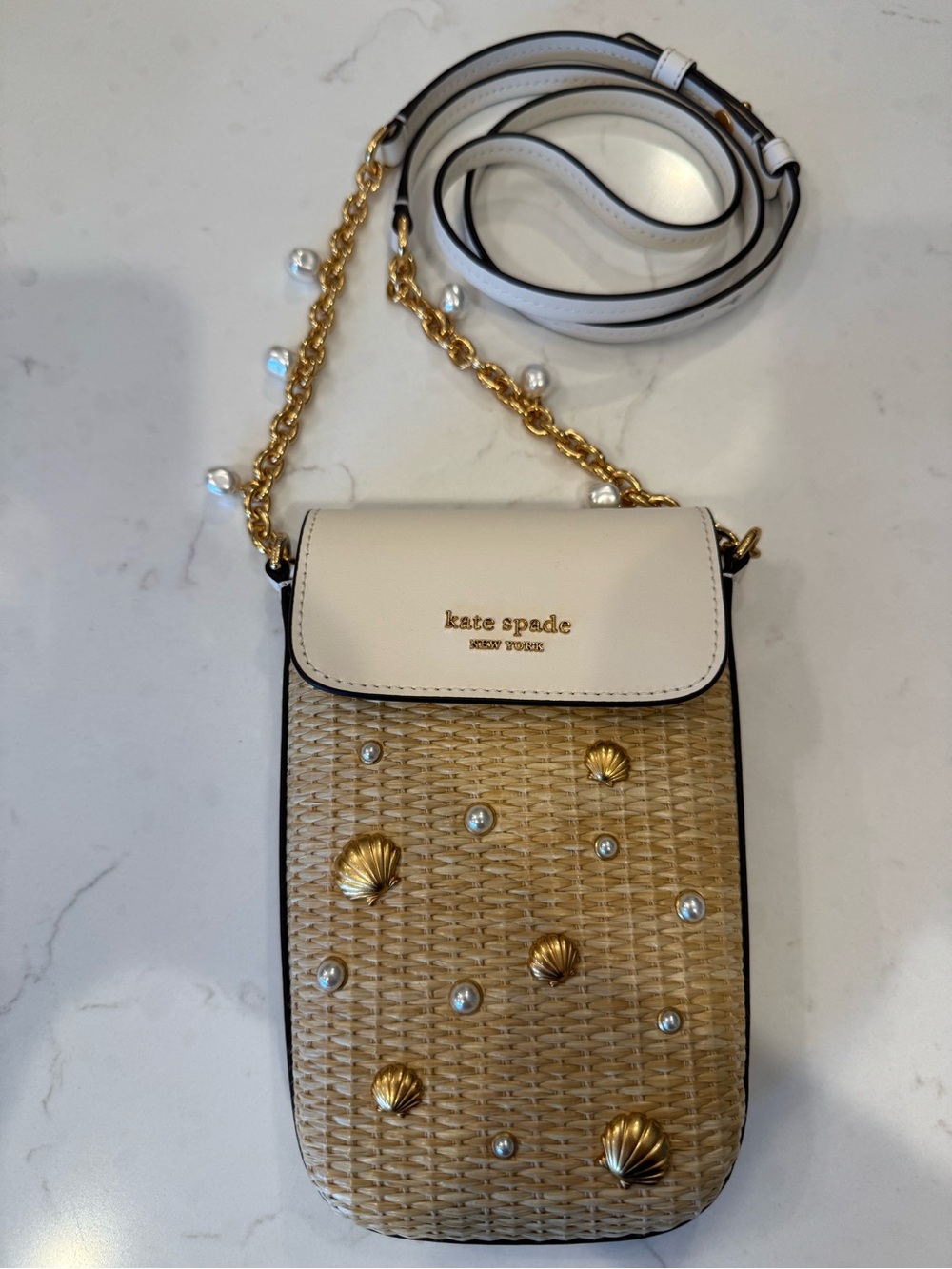 Kate Spade New York Steffie Embellished Straw Phone Crossbody (Style KC151)